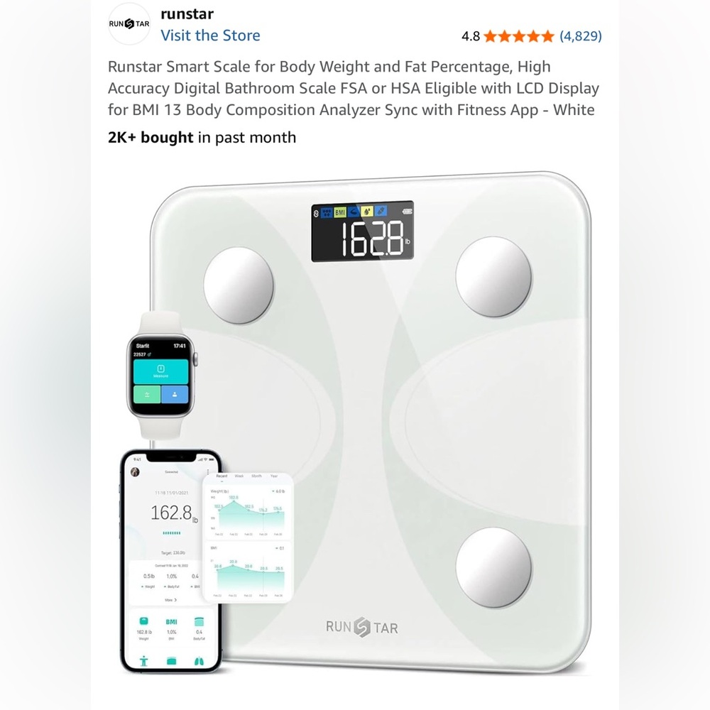 New In Box Runstar Smart Scale Body Weight Fat Percentage, High Accuracy Digital
